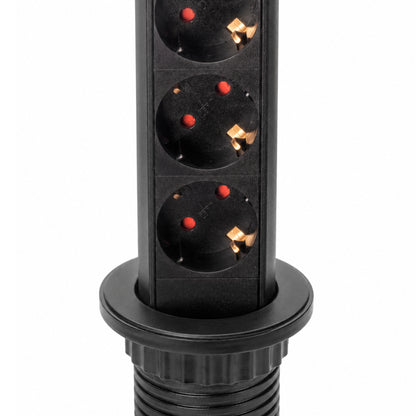 Emuca Multipresa estraibile Vertikal, 3 prese Schuko, 1 USB Tipo A, 2 USB Tipo C, Tecnoplastica e Alluminio, Verniciato nero