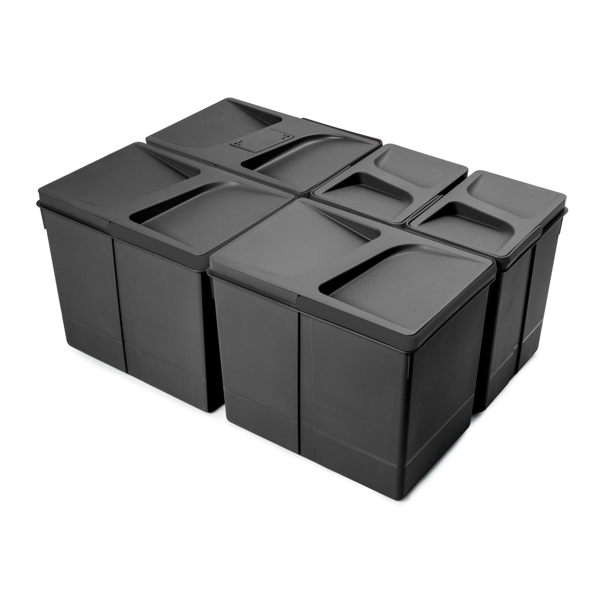 Emuca Contenitori per cassetti da cucina Recycle con coperchio anti-odore, Altezza 266, 3x15 lt, 2x7 lt, Tecnoplastica, Nera