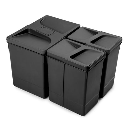 Emuca Contenitori per cassetti da cucina Recycle con coperchio anti-odore, Altezza 266, 1x15 lt, 2x7 lt, Tecnoplastica, Nera