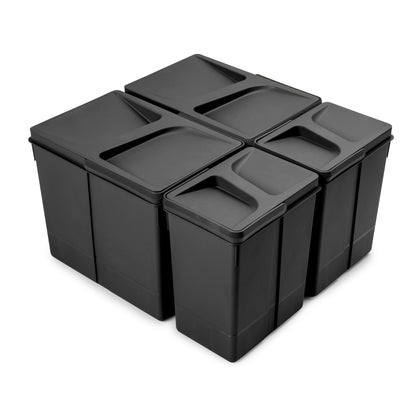 Emuca Kit di contenitori per la raccolta differenziata per cassetti da cucina Recycle Altezza Recycle 266 mm, 2x15 lt, 2x7 lt, Tecnoplastica, Nera