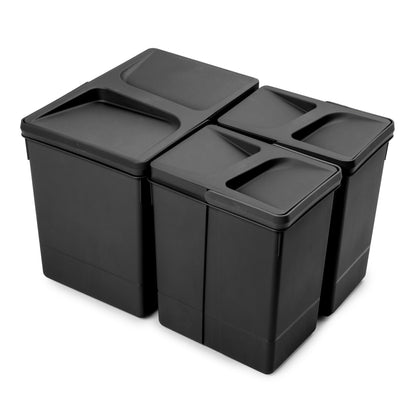 Emuca Kit di contenitori per la raccolta differenziata per cassetti da cucina Recycle Altezza Recycle 266 mm, 1x15 lt, 2x7 lt, Tecnoplastica, Nera