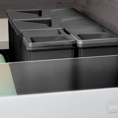 Emuca Kit di contenitori per la raccolta differenziata per cassetti da cucina Recycle Altezza Recycle 266 mm, 2x7 lt, Tecnoplastica, Nera