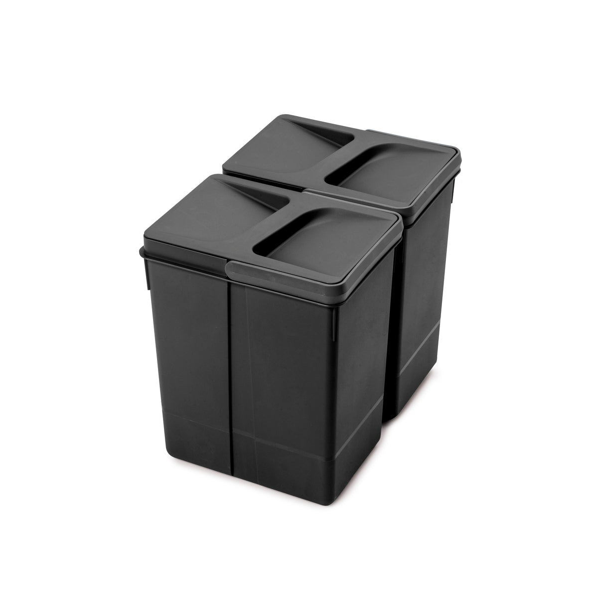 Emuca Kit di contenitori per la raccolta differenziata per cassetti da cucina Recycle Altezza Recycle 266 mm, 2x7 lt, Tecnoplastica, Nera