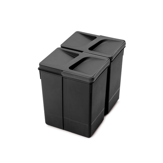 Emuca Kit di contenitori per la raccolta differenziata per cassetti da cucina Recycle Altezza Recycle 266 mm, 2x7 lt, Tecnoplastica, Nera