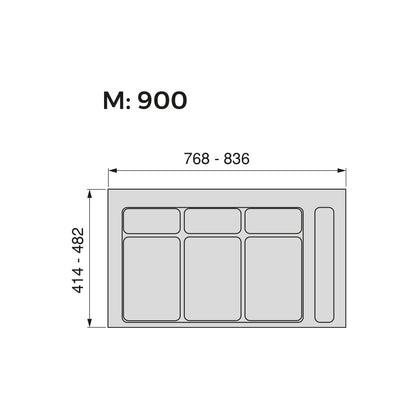 Emuca Base per contenitori per cassetti da cucina Recycle, 3 scomparti, modulo 900 mm, Tecnoplastica, Nera