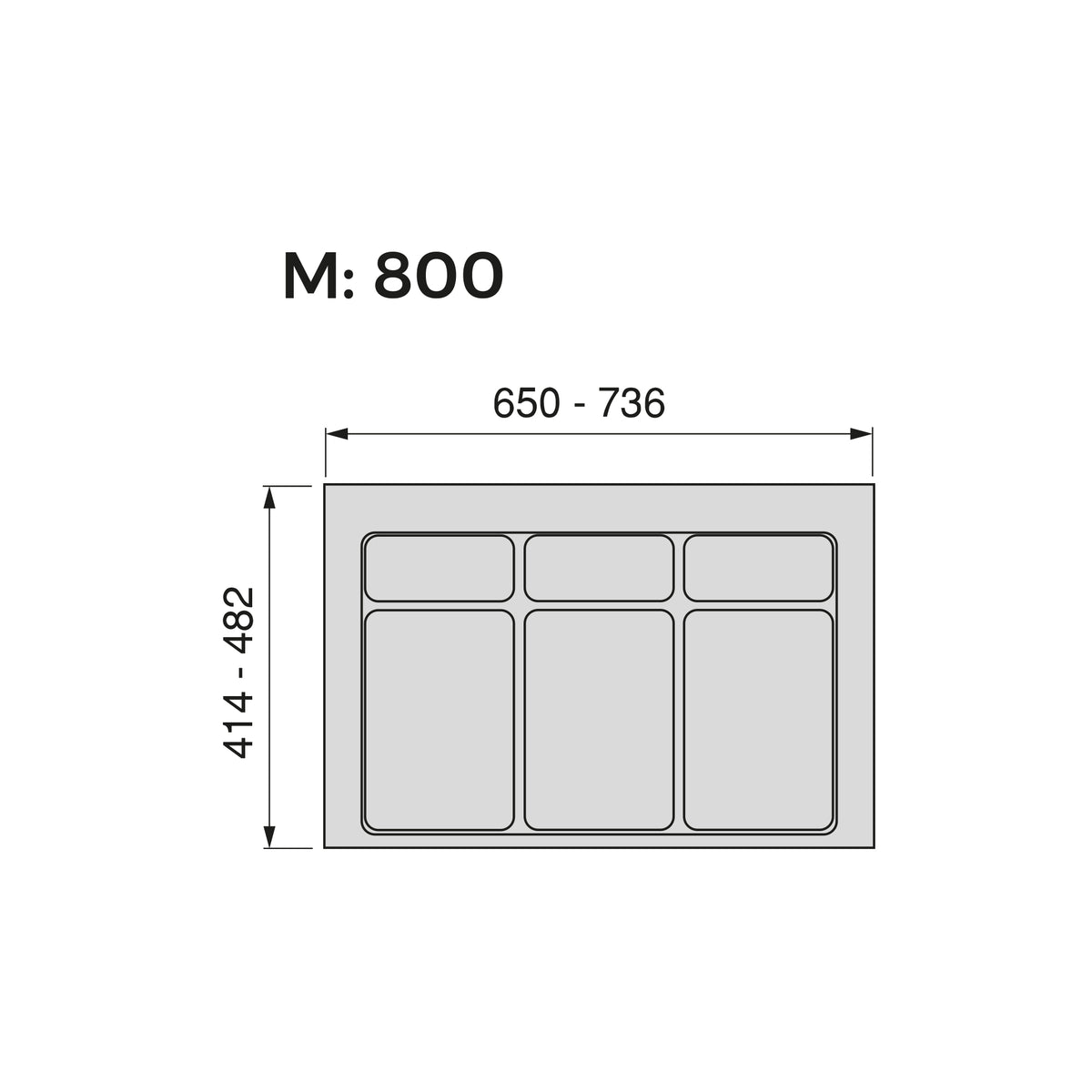 Emuca Base per contenitori per cassetti da cucina Recycle, 3 scomparti, modulo 800 mm, Tecnoplastica, Nera