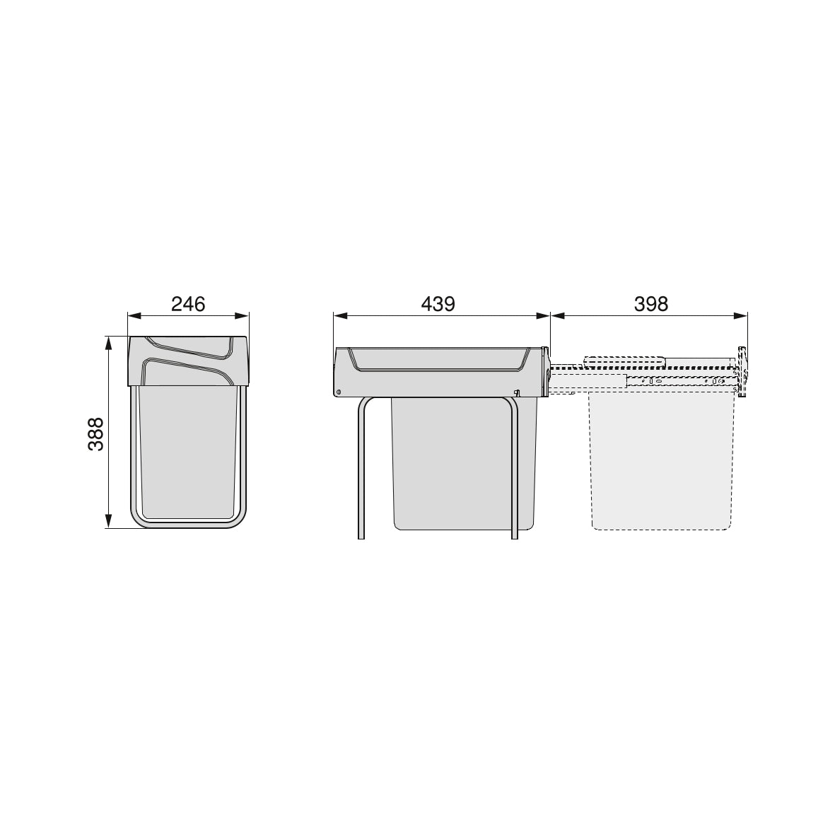 Pattumiera per raccolta differenziata da 20 L Recycle per cucina, fissaggio inferiore, estrazione manuale