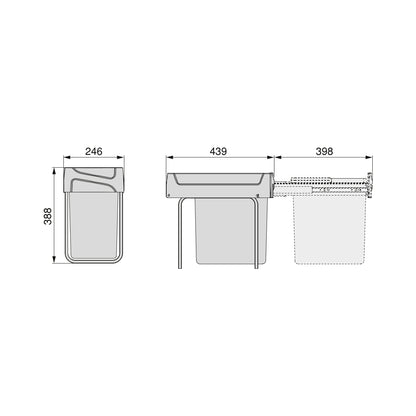Pattumiera per raccolta differenziata da 20 L Recycle per cucina, fissaggio inferiore, estrazione manuale