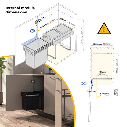 Emuca Recycle 1x20lt per il montaggio sul fondo e l'estrazione manuale in cucina, Tecnoplastica, Nera