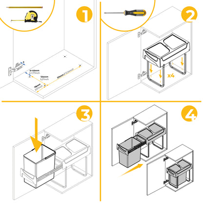 Emuca Recycle 1x20lt per il montaggio sul fondo e l'estrazione manuale in cucina, Tecnoplastica, Nera