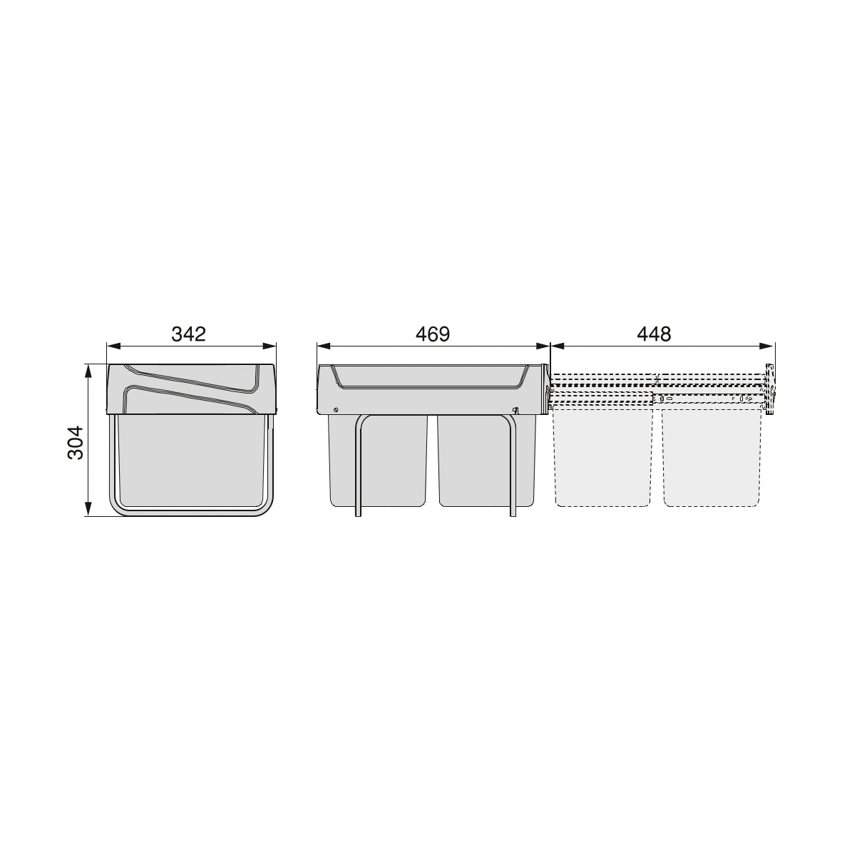Emuca Contenitore per la raccolta differenziata da montare sul fondo ed estraibile manualmente in cucina 2x15lt, Tecnoplastica, Nera