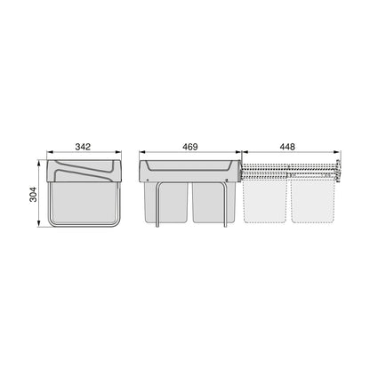 Emuca Contenitore per la raccolta differenziata da montare sul fondo ed estraibile manualmente in cucina 2x15lt, Tecnoplastica, Nera