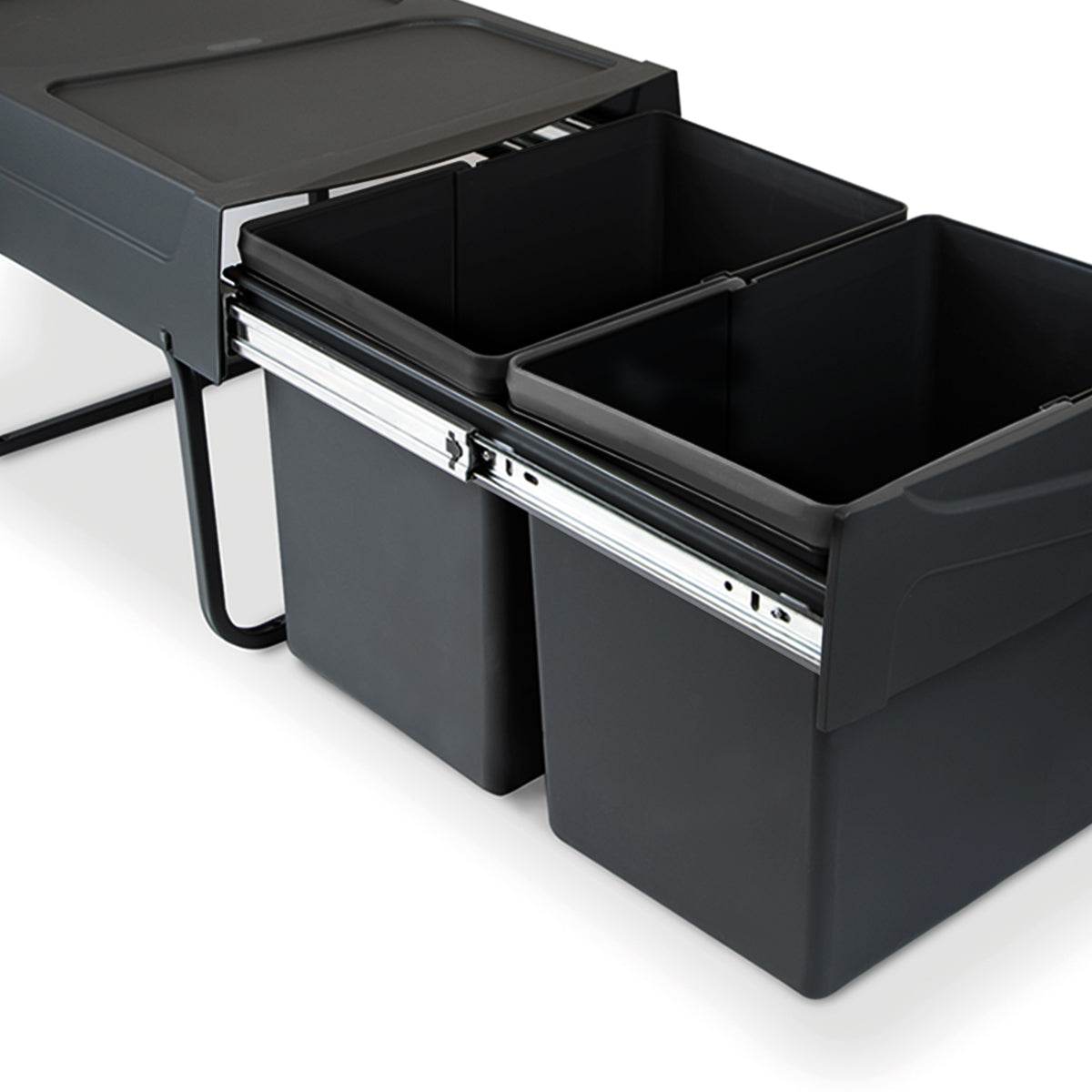 Emuca Contenitore per la raccolta differenziata da montare sul fondo ed estraibile manualmente in cucina 2x15lt, Tecnoplastica, Nera