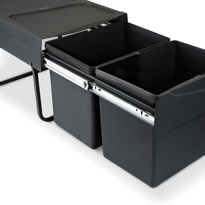Emuca Contenitore per la raccolta differenziata da montare sul fondo ed estraibile manualmente in cucina 2x15lt, Tecnoplastica, Nera