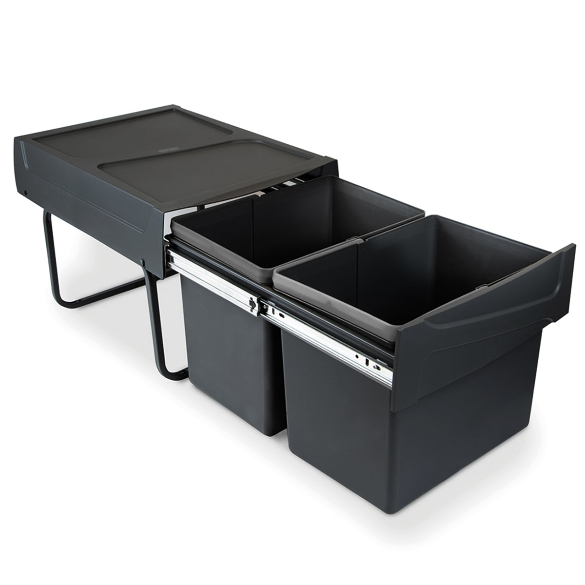 Emuca Contenitore per la raccolta differenziata da montare sul fondo ed estraibile manualmente in cucina 2x15lt, Tecnoplastica, Nera