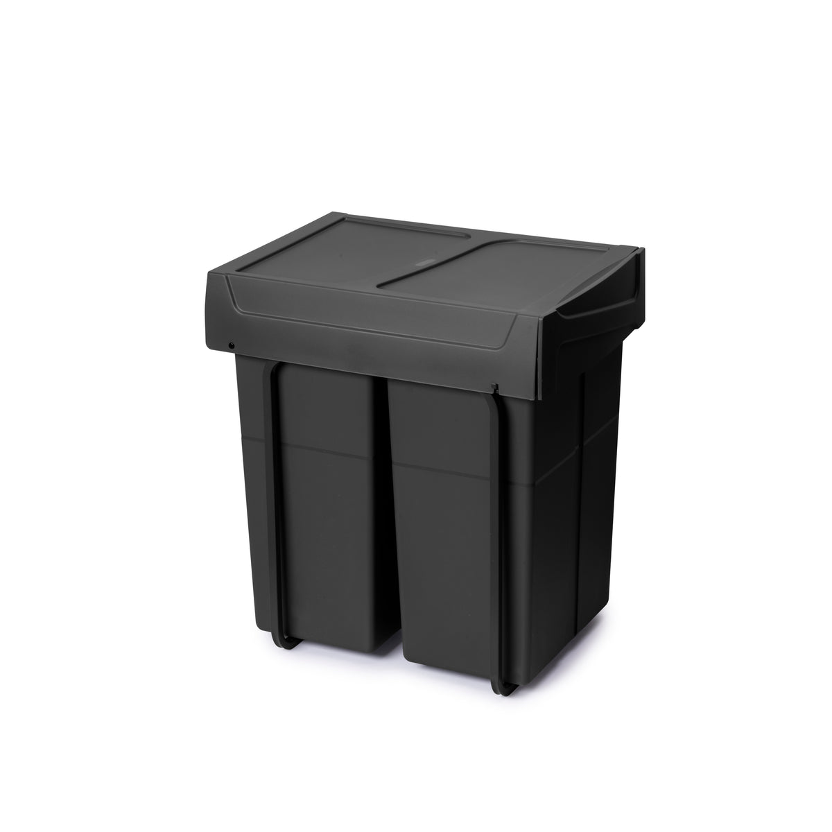 Emuca Contenitore per la raccolta differenziata Recycle da montare sul fondo e da estrarre manualmente in cucina Recycle 2x25lt, Tecnoplastica, Nera