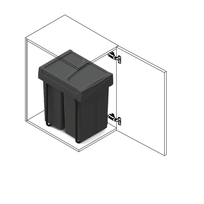 Emuca Contenitore per la raccolta differenziata Recycle da montare sul fondo e da estrarre manualmente in cucina Recycle 2x25lt, Tecnoplastica, Nera