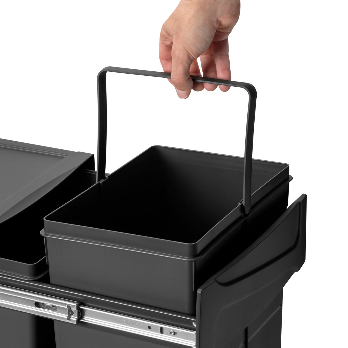 Emuca Contenitore per la raccolta differenziata Recycle da montare sul fondo e da estrarre manualmente in cucina Recycle 2x25lt, Tecnoplastica, Nera