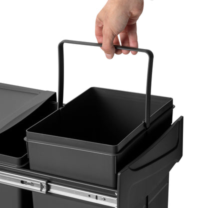 Emuca Contenitore per la raccolta differenziata Recycle da montare sul fondo e da estrarre manualmente in cucina Recycle 2x25lt, Tecnoplastica, Nera
