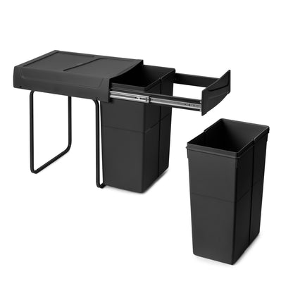Emuca Contenitore per la raccolta differenziata Recycle da montare sul fondo e da estrarre manualmente in cucina Recycle 2x25lt, Tecnoplastica, Nera