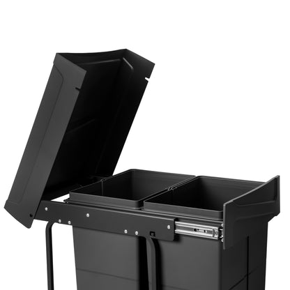 Emuca Contenitore per la raccolta differenziata Recycle da montare sul fondo e da estrarre manualmente in cucina Recycle 2x25lt, Tecnoplastica, Nera
