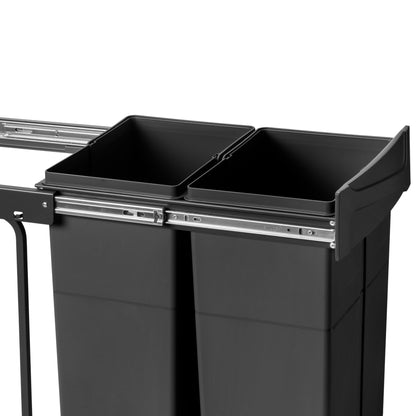 Emuca Contenitore per la raccolta differenziata Recycle da montare sul fondo e da estrarre manualmente in cucina Recycle 2x25lt, Tecnoplastica, Nera