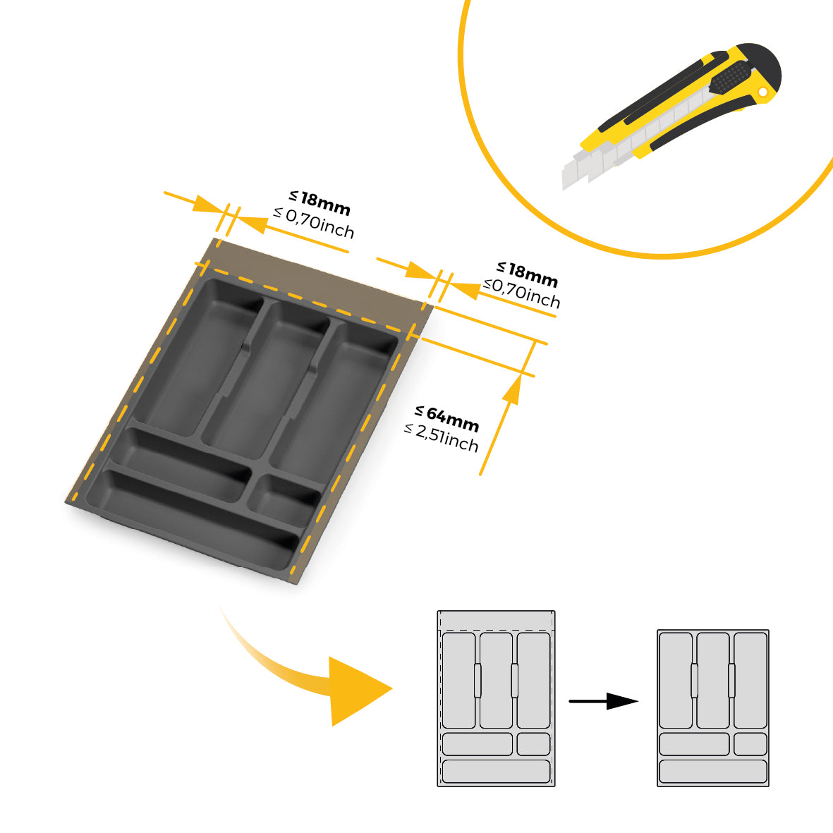 Emuca Portaposate Optima per cassetto universale, modulo 400 mm, Tecnoplastica, Grigio antracite