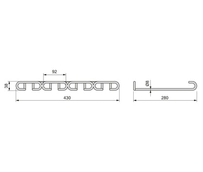 Emuca Portabicchieri per mobili a 4 linee, lunghezza 280 mm, Acciaio, Cromato lucido