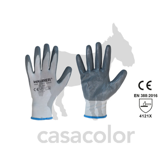 guanti da lavoro palmo in nitrile grigio glovex tg. 9
