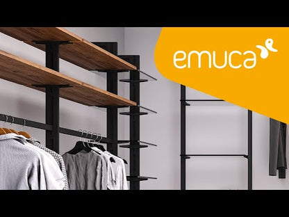 Emuca Kit di staffe per 4 ripiani in legno e 1 asta appendiabiti lunga 1 m Zero, Alluminio e Zama e Tecnoplastica, Verniciato grigio pietra