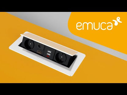 Emuca Multiconnettore da tavolo Atom 26 Lite, 225x111 mm, 2 prese Schuko, 1 USB Tipo A, 1 USB Tipo C, Zama-Acciaio-Plastica, Grigio metallizzata