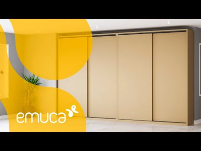 Sistema Flow da superficie in kit per un armadio con 2 ante scorrevoli in legno supportate da chiusura ammortizzata