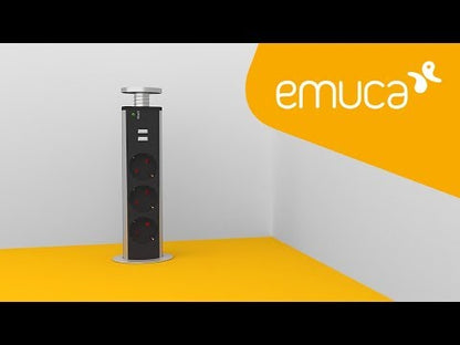 Emuca Multipresa estraibile Vertikal, 3 prese Schuko, 2 USB tipo A, Tecnoplastica e Alluminio, Verniciato nero