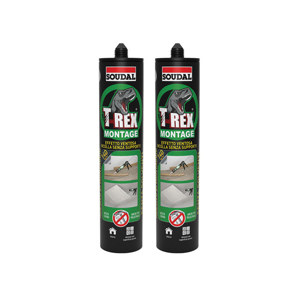 soudal colla di montaggio t-rex montage effetto ventosa presa rapida bianco 380 gr bipacco