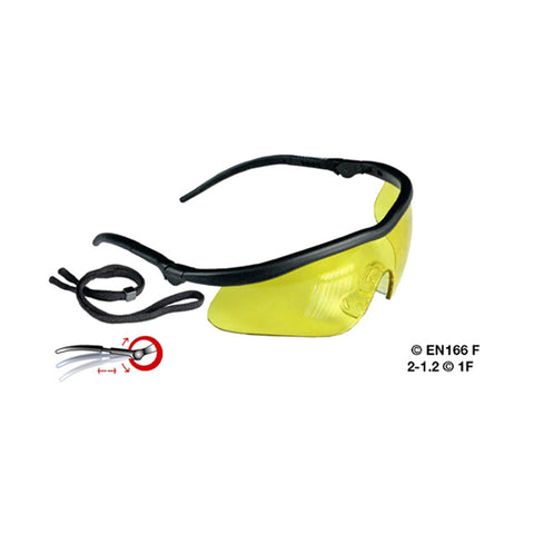 occhiale di protezione con aste regolabili lenti giallo ambra
