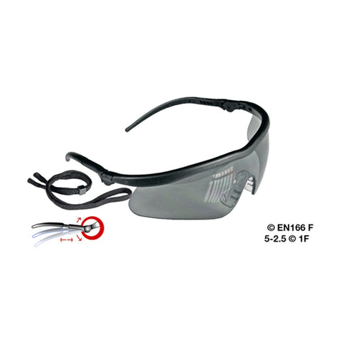 occhiale di protezione con aste regolabili lenti grigie